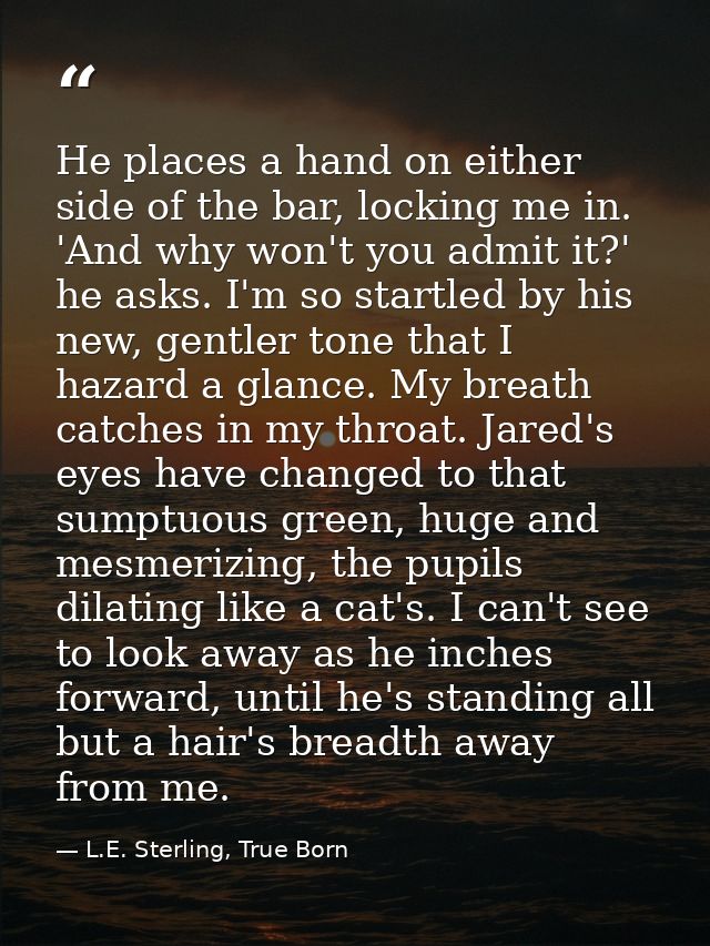 He places a hand on either side of the bar, locking me in. 'And why won't you admit it?' he asks. I'm so startled by his — L.E. Sterling, True Born