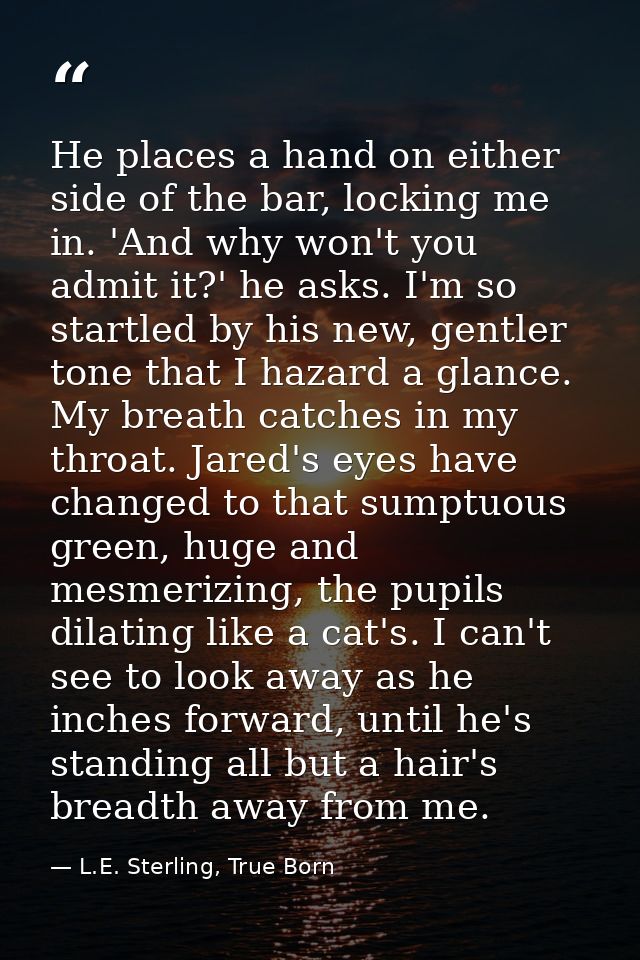 He places a hand on either side of the bar, locking me in. 'And why won't you admit it?' he asks. I'm so startled by his — L.E. Sterling, True Born