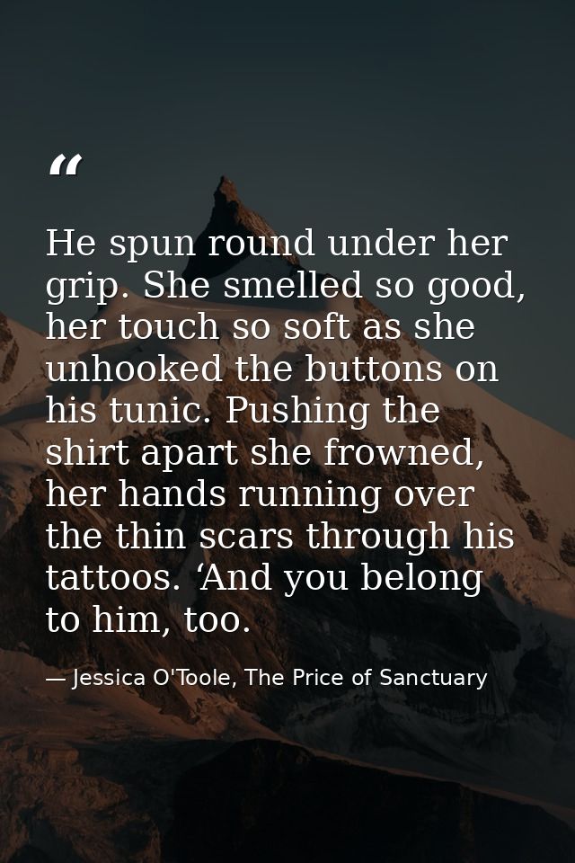He spun round under her grip. She smelled so good, her touch so soft as she unhooked the buttons on his tunic. Pushing t — Jessica O'Toole, The Price of Sanctuary