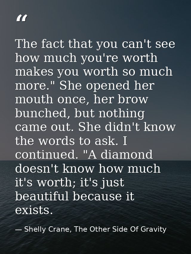 The fact that you can't see how much you're worth makes you worth so much more." She opened her mouth once, her brow bun — Shelly Crane, The Other Side Of Gravity