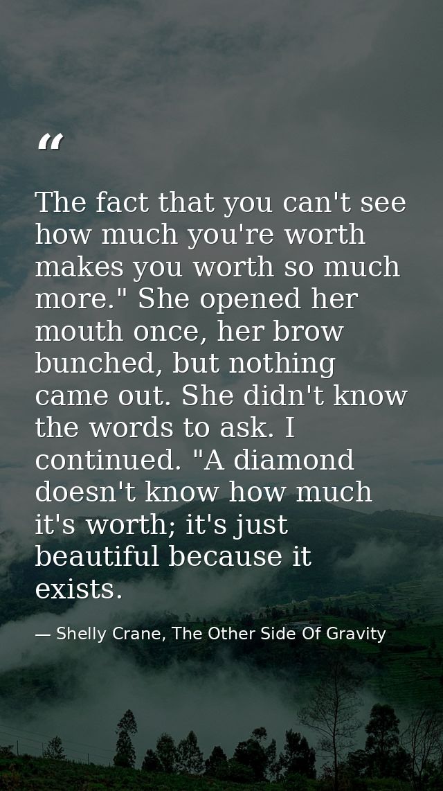 The fact that you can't see how much you're worth makes you worth so much more." She opened her mouth once, her brow bun — Shelly Crane, The Other Side Of Gravity