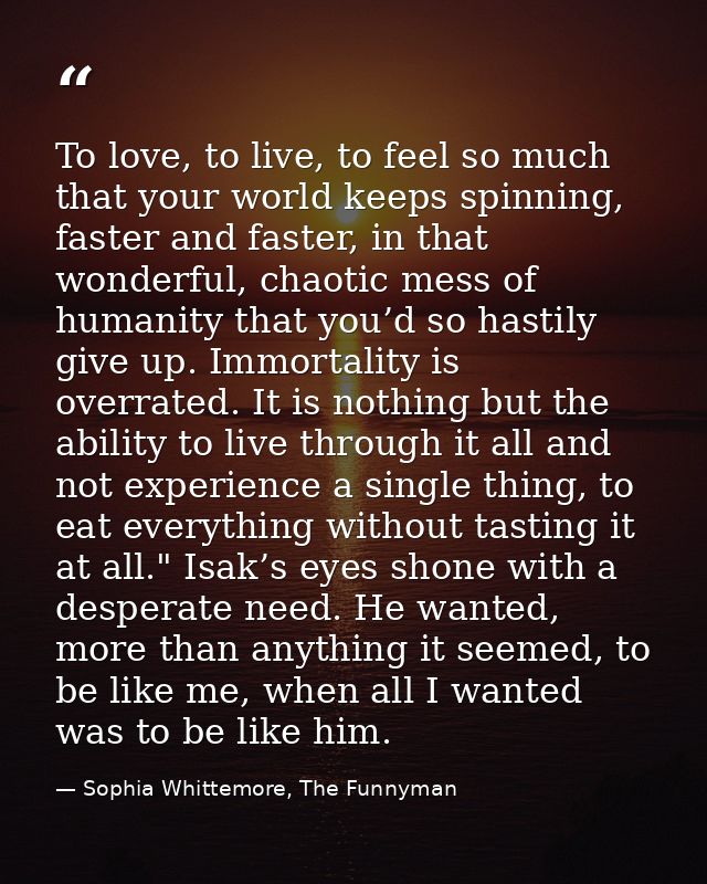 To love, to live, to feel so much that your world keeps spinning, faster and faster, in that wonderful, chaotic mess of  — Sophia Whittemore, The Funnyman