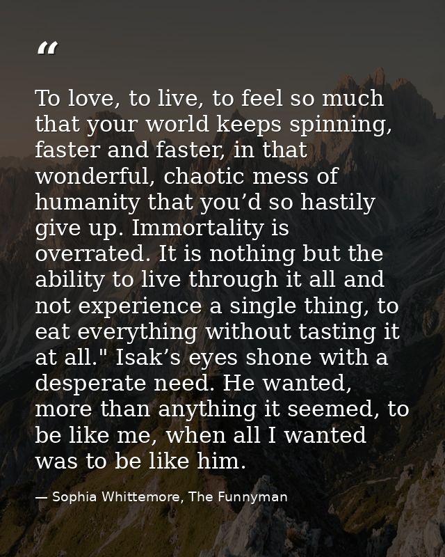 To love, to live, to feel so much that your world keeps spinning, faster and faster, in that wonderful, chaotic mess of  — Sophia Whittemore, The Funnyman