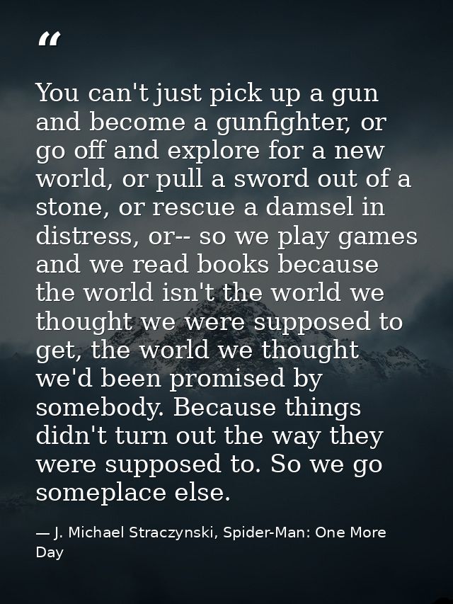 You can't just pick up a gun and become a gunfighter, or go off and explore for a new world, or pull a sword out of a st — J. Michael Straczynski, Spider-Man: One More Day