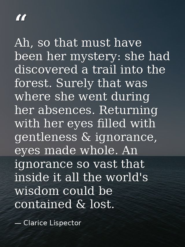 Ah, so that must have been her mystery: she had discovered a trail into the forest. Surely that was where she went durin — Clarice Lispector
