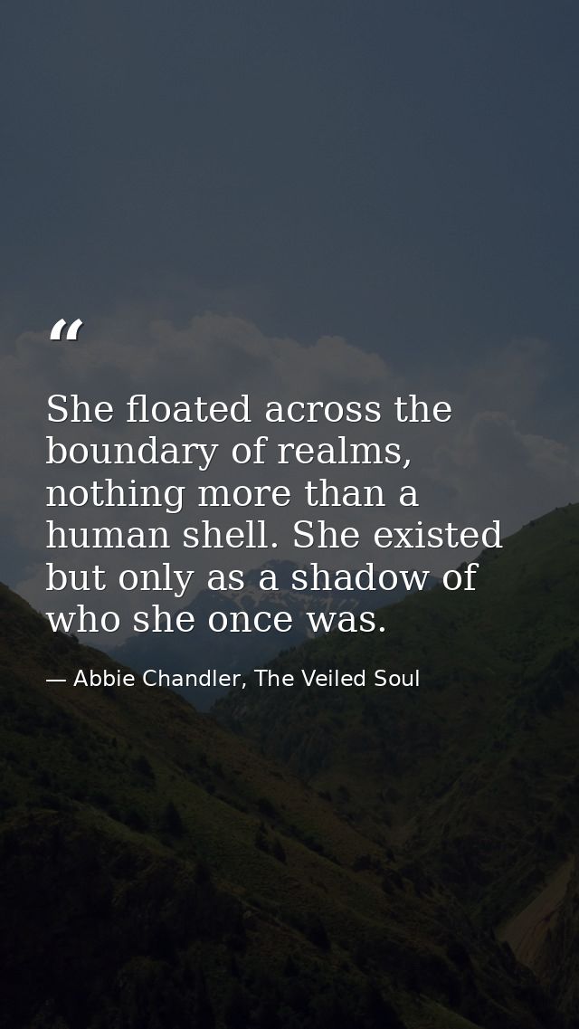 She floated across the boundary of realms, nothing more than a human shell. She existed but only as a shadow of who she  — Abbie Chandler, The Veiled Soul