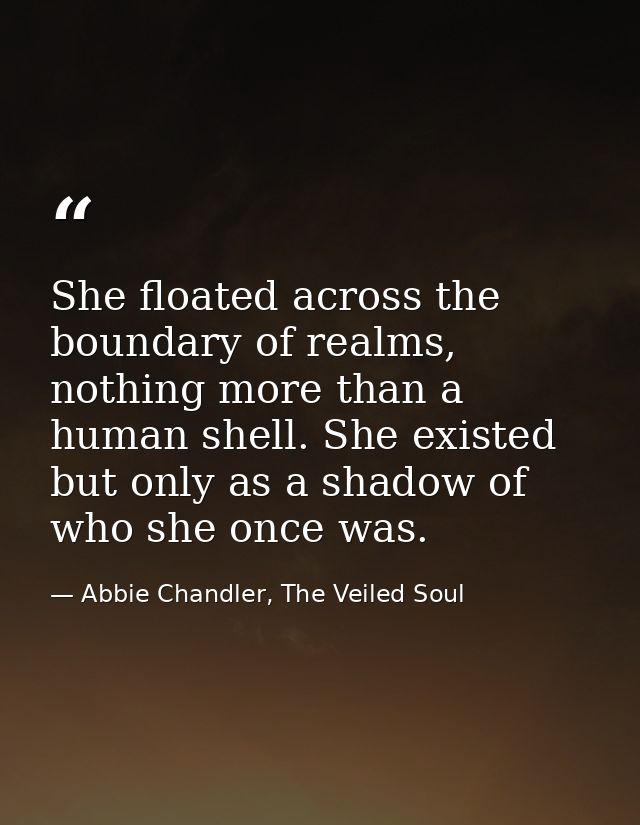 She floated across the boundary of realms, nothing more than a human shell. She existed but only as a shadow of who she  — Abbie Chandler, The Veiled Soul