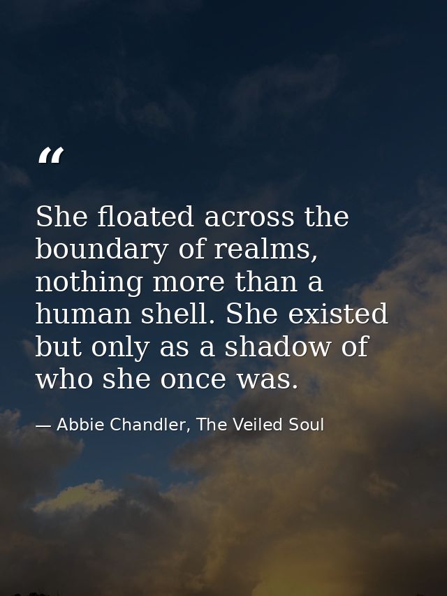 She floated across the boundary of realms, nothing more than a human shell. She existed but only as a shadow of who she  — Abbie Chandler, The Veiled Soul
