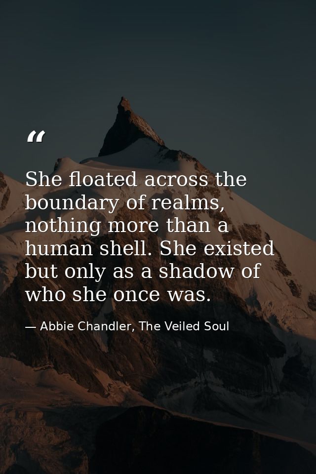 She floated across the boundary of realms, nothing more than a human shell. She existed but only as a shadow of who she  — Abbie Chandler, The Veiled Soul