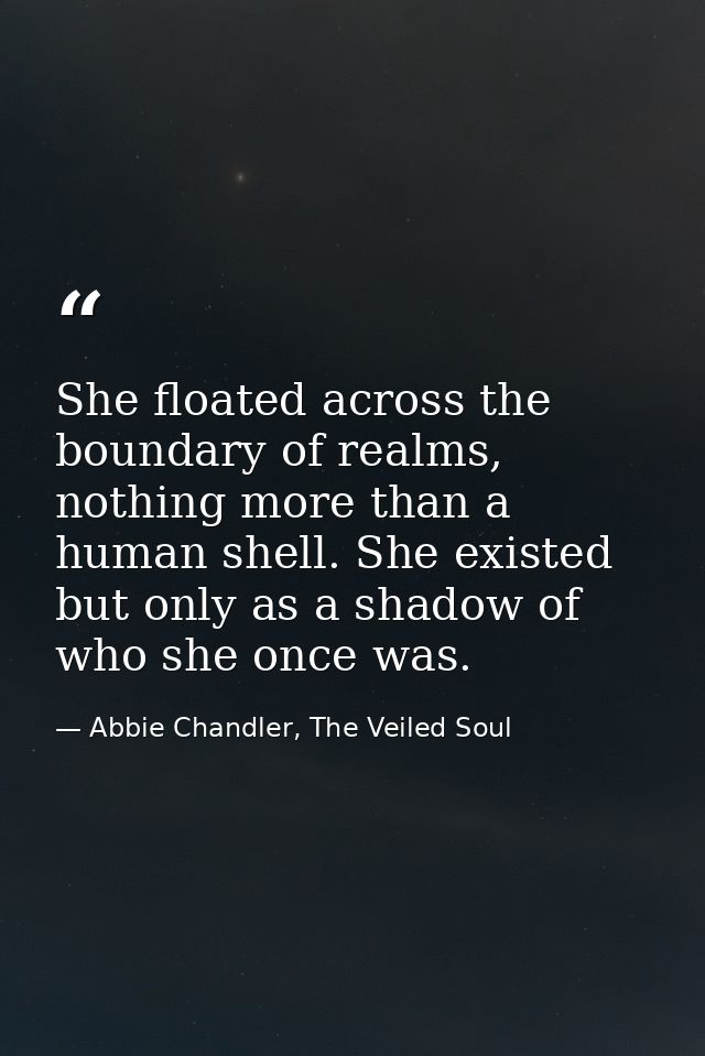 She floated across the boundary of realms, nothing more than a human shell. She existed but only as a shadow of who she  — Abbie Chandler, The Veiled Soul