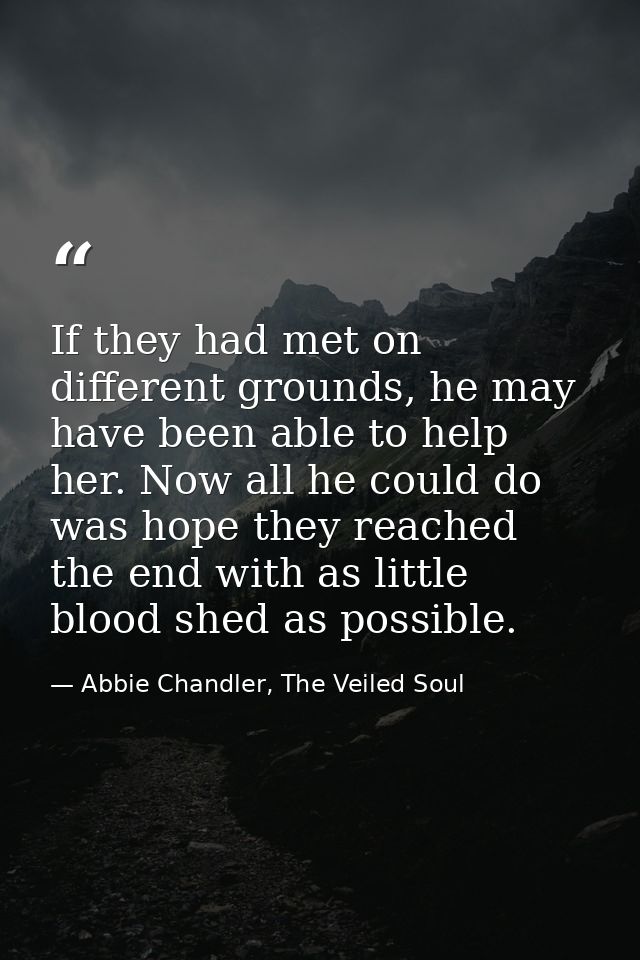 If they had met on different grounds, he may have been able to help her. Now all he could do was hope they reached the e — Abbie Chandler, The Veiled Soul
