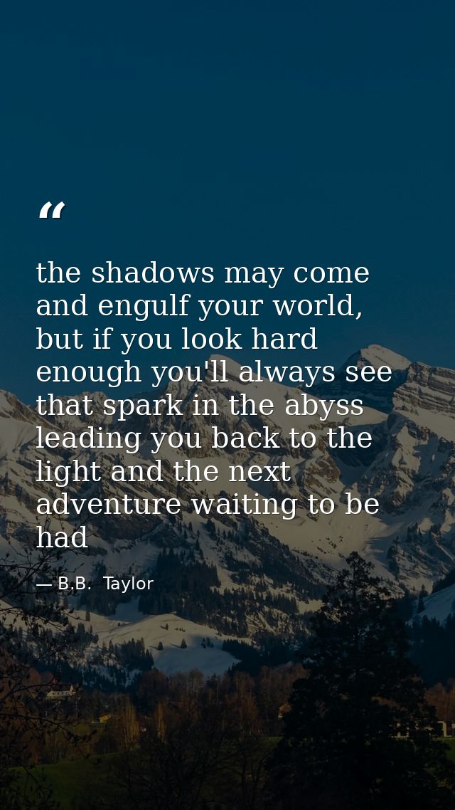 the shadows may come and engulf your world, but if you look hard enough you'll always see that spark in the abyss leadin — B.B.  Taylor