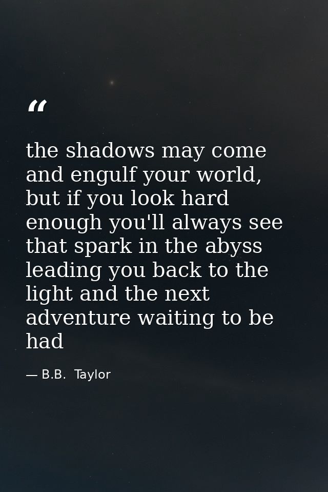 the shadows may come and engulf your world, but if you look hard enough you'll always see that spark in the abyss leadin — B.B.  Taylor