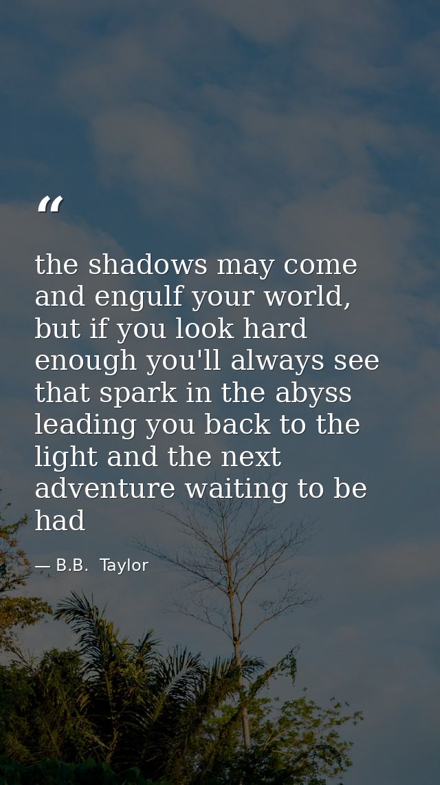 the shadows may come and engulf your world, but if you look hard enough you'll always see that spark in the abyss leadin — B.B.  Taylor