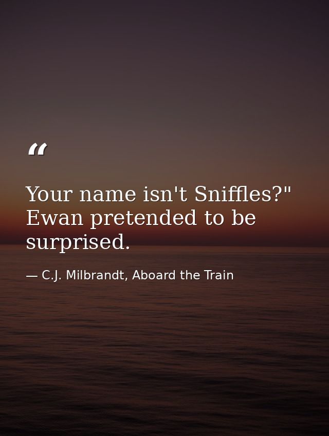Your name isn't Sniffles?" Ewan pretended to be surprised. — C.J. Milbrandt, Aboard the Train