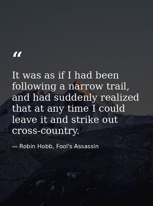 It was as if I had been following a narrow trail, and had suddenly realized that at any time I could leave it and strike — Robin Hobb, Fool's Assassin