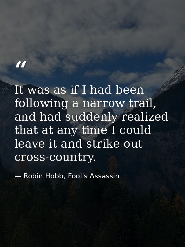 It was as if I had been following a narrow trail, and had suddenly realized that at any time I could leave it and strike — Robin Hobb, Fool's Assassin