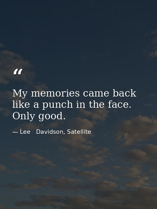 My memories came back like a punch in the face. Only good. — Lee   Davidson, Satellite