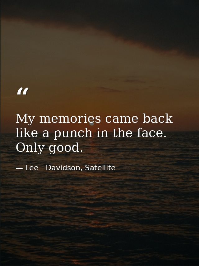 My memories came back like a punch in the face. Only good. — Lee   Davidson, Satellite