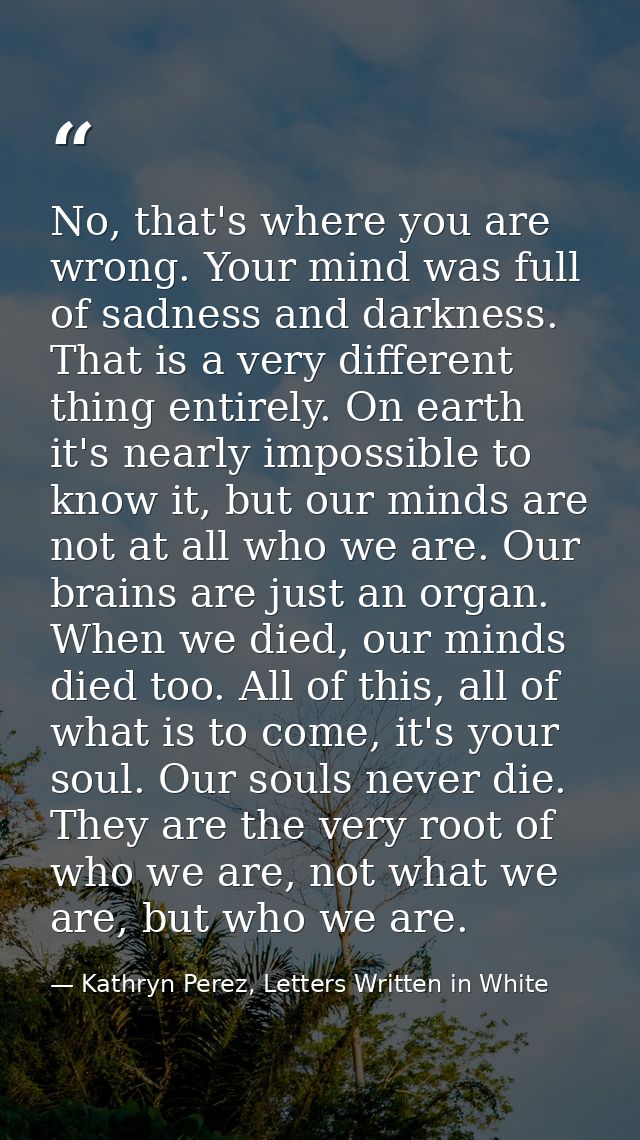 No, that's where you are wrong. Your mind was full of sadness and darkness. That is a very different thing entirely. On  — Kathryn Perez, Letters Written in White