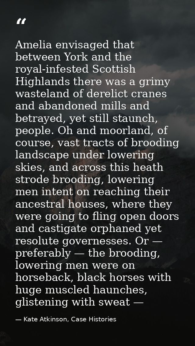 Amelia envisaged that between York and the royal-infested Scottish Highlands there was a grimy wasteland of derelict cra — Kate Atkinson, Case Histories