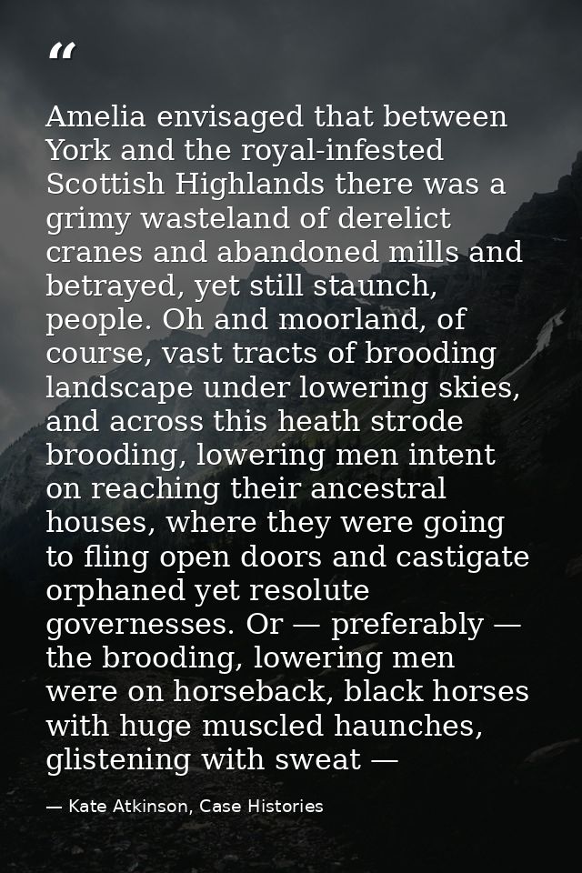 Amelia envisaged that between York and the royal-infested Scottish Highlands there was a grimy wasteland of derelict cra — Kate Atkinson, Case Histories