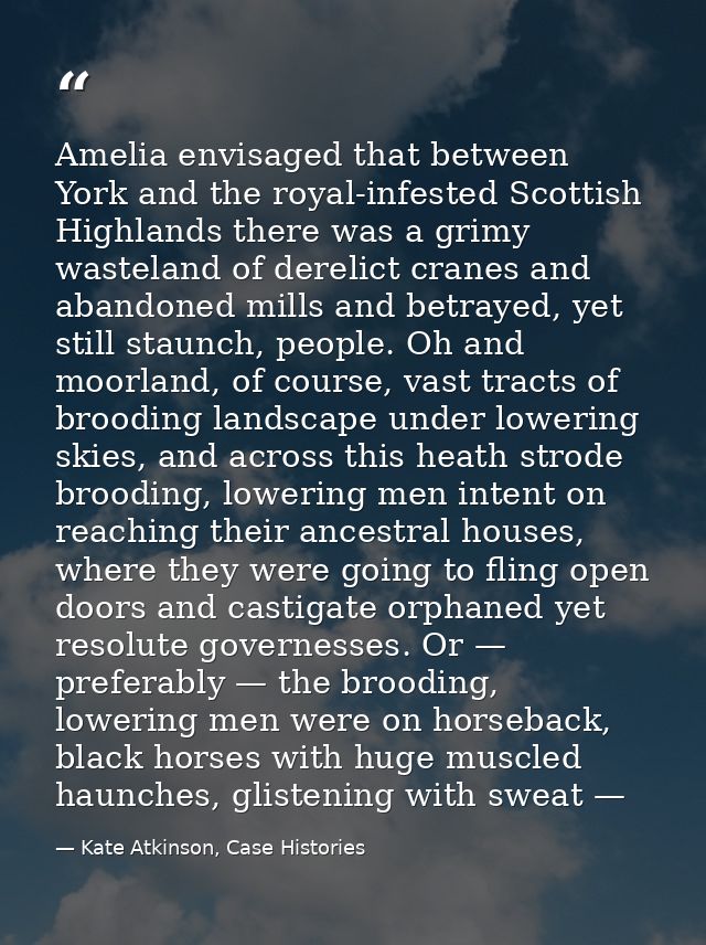 Amelia envisaged that between York and the royal-infested Scottish Highlands there was a grimy wasteland of derelict cra — Kate Atkinson, Case Histories