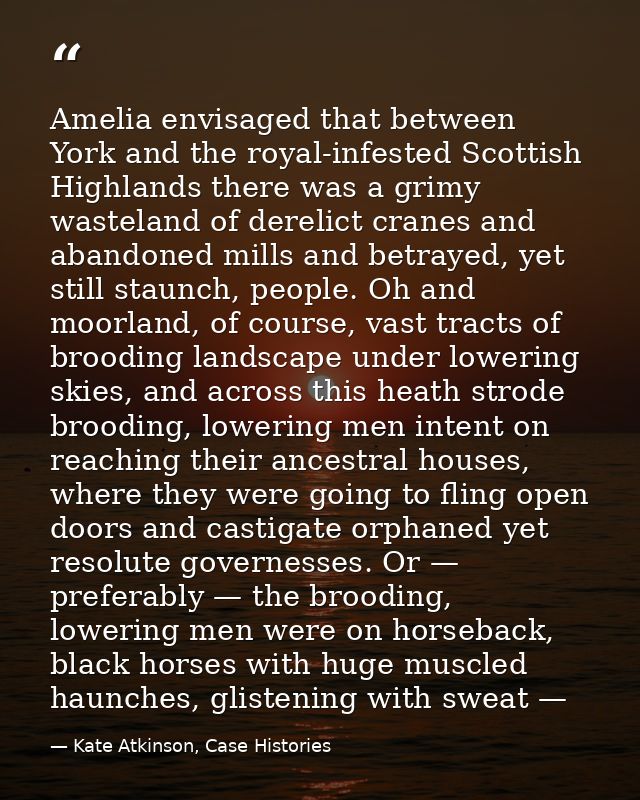 Amelia envisaged that between York and the royal-infested Scottish Highlands there was a grimy wasteland of derelict cra — Kate Atkinson, Case Histories