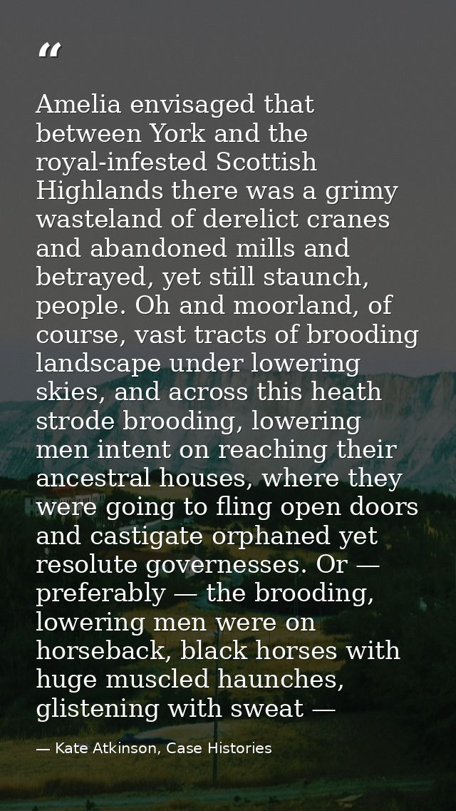Amelia envisaged that between York and the royal-infested Scottish Highlands there was a grimy wasteland of derelict cra — Kate Atkinson, Case Histories