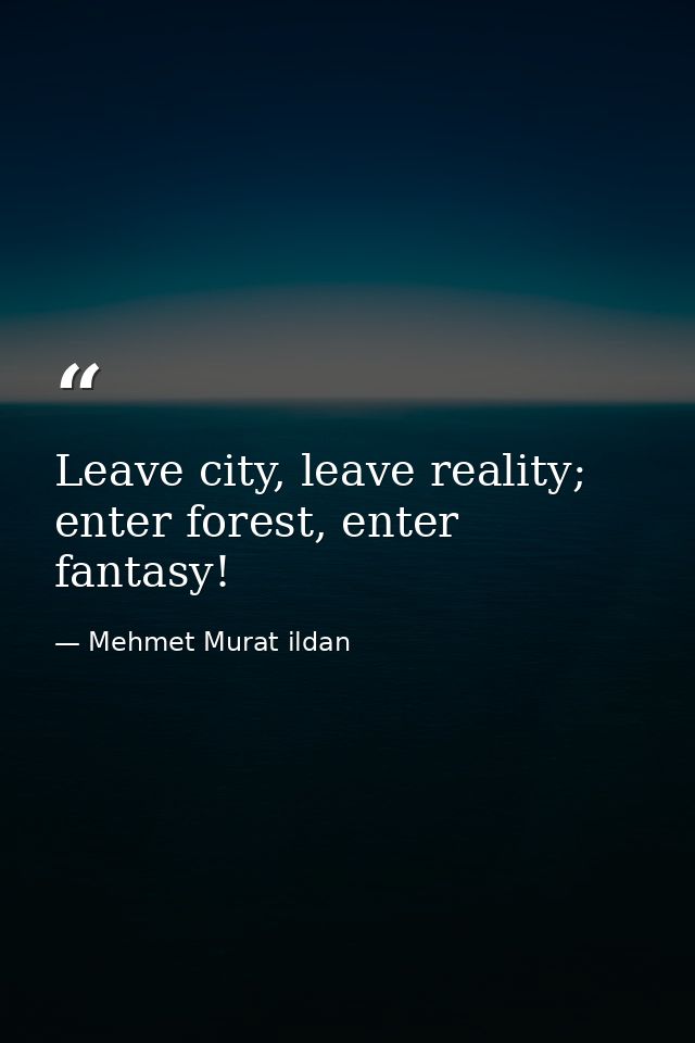 Leave city, leave reality; enter forest, enter fantasy! — Mehmet Murat ildan