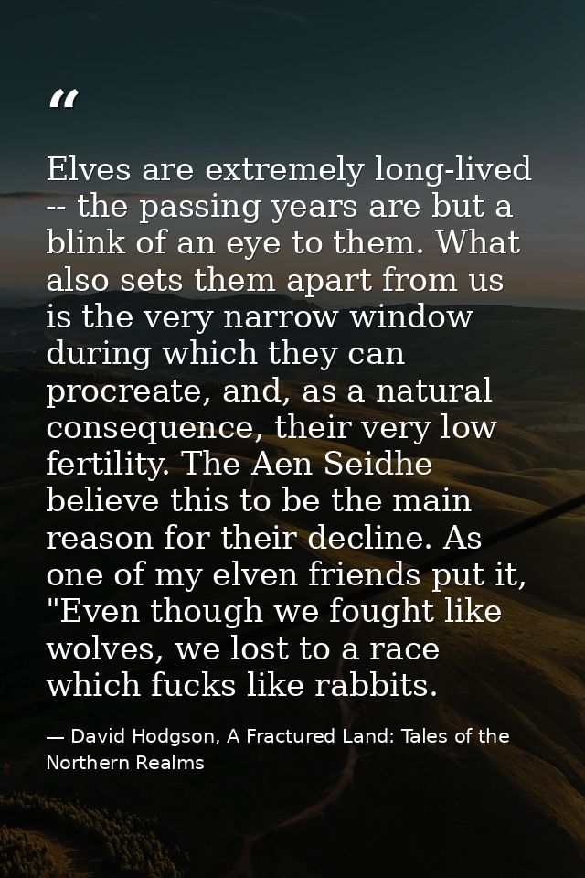 Elves are extremely long-lived -- the passing years are but a blink of an eye to them. What also sets them apart from us — David Hodgson, A Fractured Land: Tales of the Northern Realms