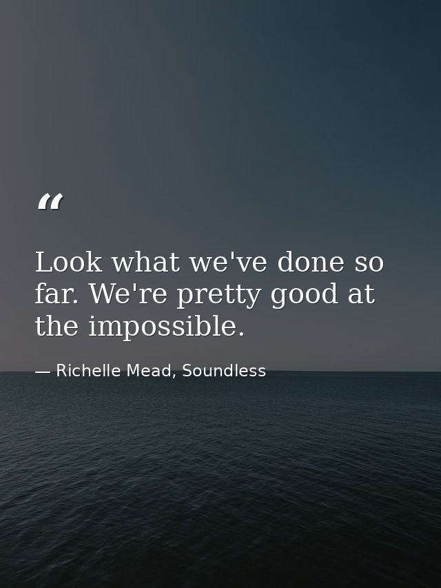 Look what we've done so far. We're pretty good at the impossible. — Richelle Mead, Soundless
