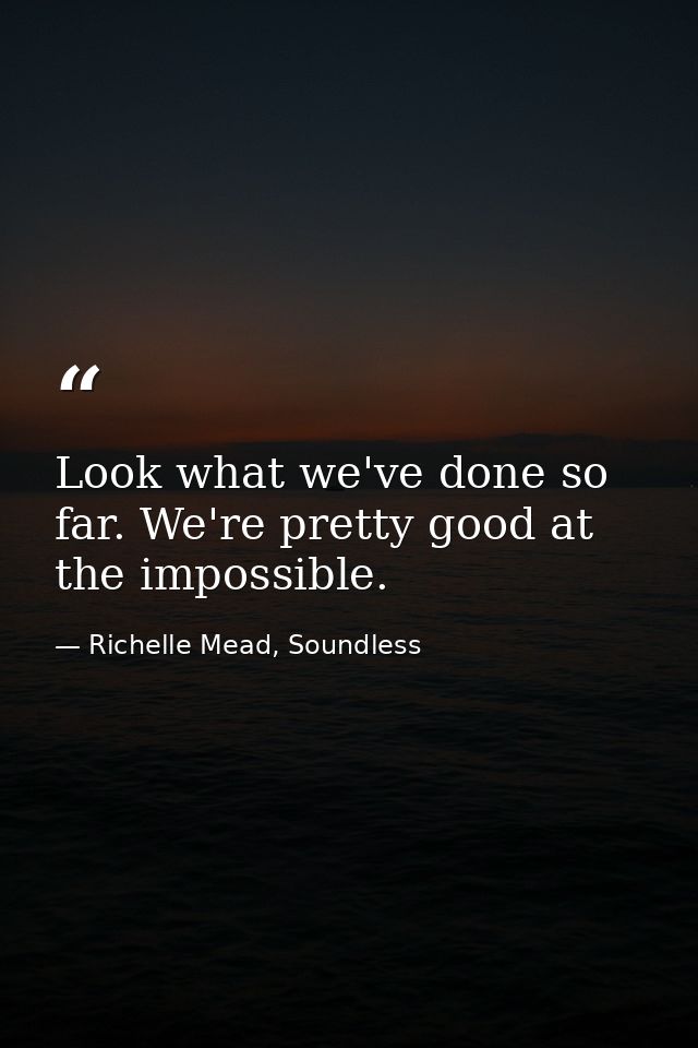 Look what we've done so far. We're pretty good at the impossible. — Richelle Mead, Soundless
