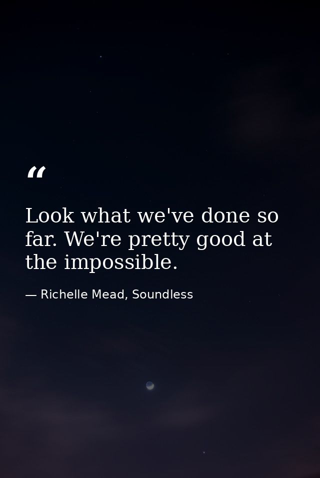 Look what we've done so far. We're pretty good at the impossible. — Richelle Mead, Soundless