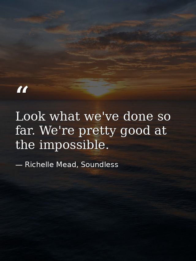 Look what we've done so far. We're pretty good at the impossible. — Richelle Mead, Soundless