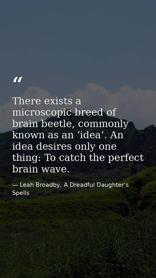 There exists a microscopic breed of brain beetle, commonly known as an ‘idea’. An idea desires only one thing: To catch  — Leah Broadby, A Dreadful Daughter's Spells