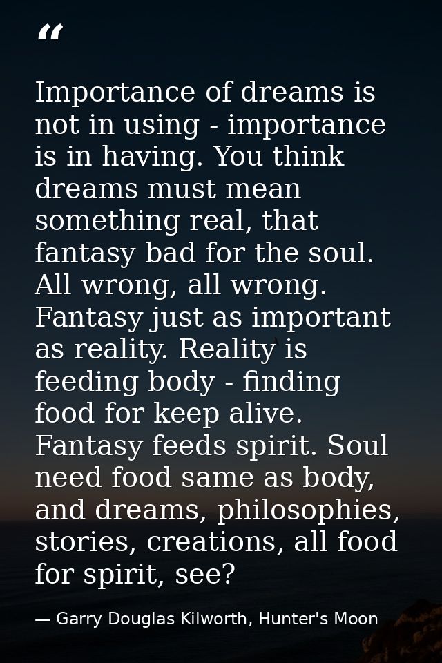 Importance of dreams is not in using - importance is in having. You think dreams must mean something real, that fantasy  — Garry Douglas Kilworth, Hunter's Moon