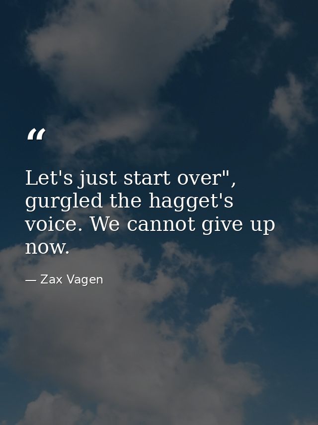 Let's just start over", gurgled the hagget's voice. We cannot give up now. — Zax Vagen