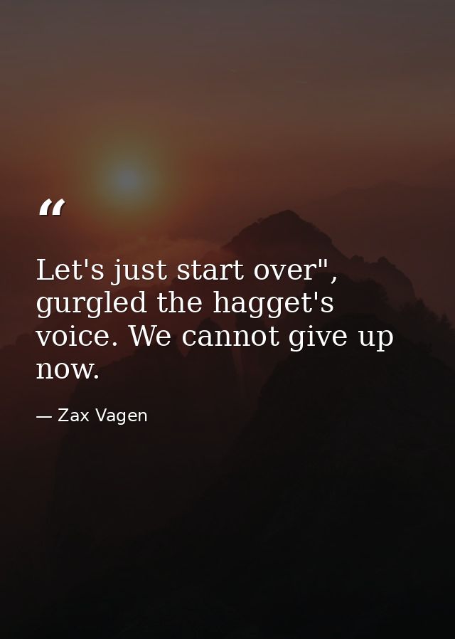 Let's just start over", gurgled the hagget's voice. We cannot give up now. — Zax Vagen
