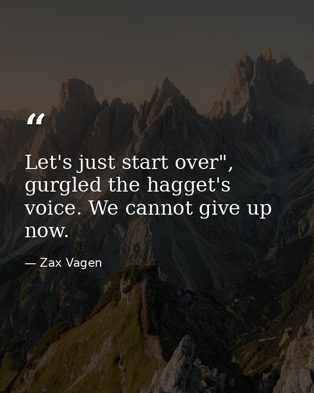 Let's just start over", gurgled the hagget's voice. We cannot give up now. — Zax Vagen
