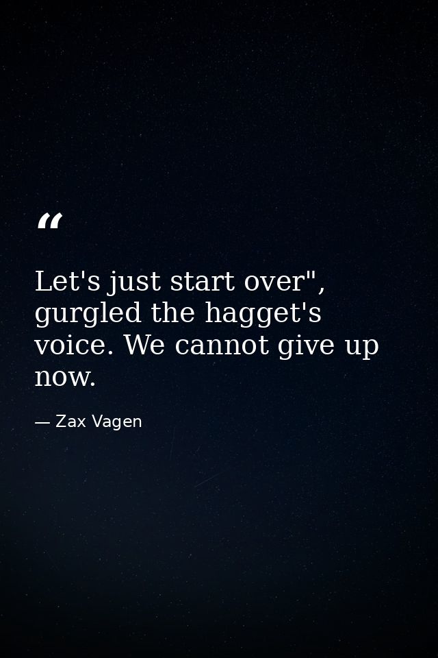 Let's just start over", gurgled the hagget's voice. We cannot give up now. — Zax Vagen