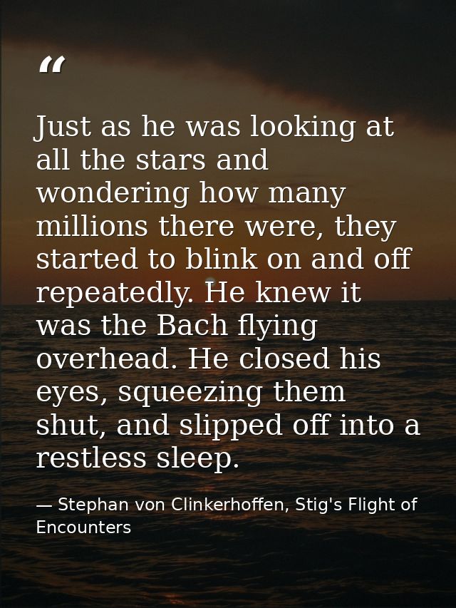 Just as he was looking at all the stars and wondering how many millions there were, they started to blink on and off rep — Stephan von Clinkerhoffen, Stig's Flight of Encounters