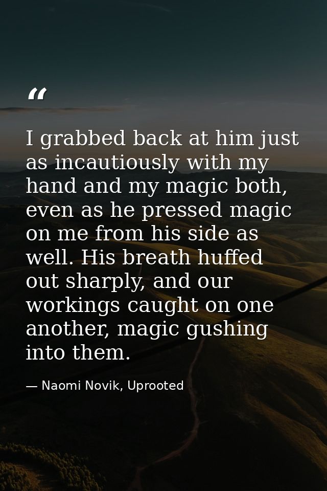 I grabbed back at him just as incautiously with my hand and my magic both, even as he pressed magic on me from his side  — Naomi Novik, Uprooted