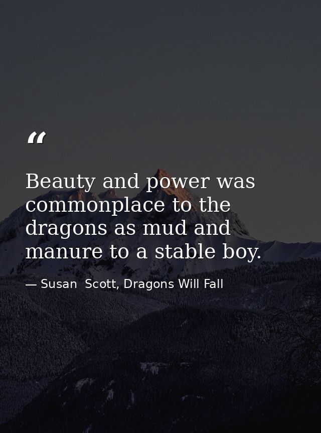 Beauty and power was commonplace to the dragons as mud and manure to a stable boy. — Susan  Scott, Dragons Will Fall