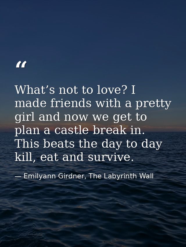 What’s not to love? I made friends with a pretty girl and now we get to plan a castle break in. This beats the day to da — Emilyann Girdner, The Labyrinth Wall