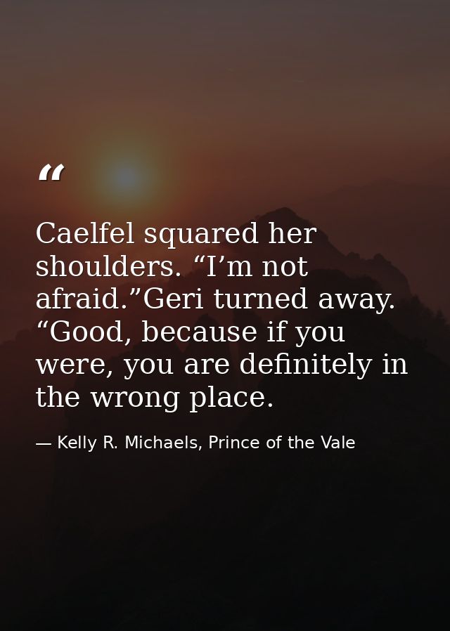 Caelfel squared her shoulders. “I’m not afraid.”Geri turned away. “Good, because if you were, you are definitely in the  — Kelly R. Michaels, Prince of the Vale