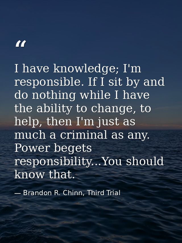 I have knowledge; I'm responsible. If I sit by and do nothing while I have the ability to change, to help, then I'm just — Brandon R. Chinn, Third Trial