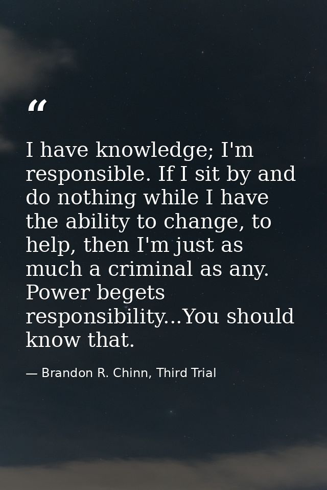 I have knowledge; I'm responsible. If I sit by and do nothing while I have the ability to change, to help, then I'm just — Brandon R. Chinn, Third Trial