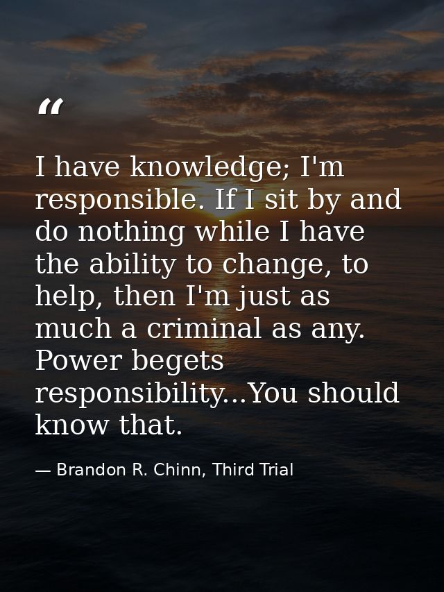I have knowledge; I'm responsible. If I sit by and do nothing while I have the ability to change, to help, then I'm just — Brandon R. Chinn, Third Trial