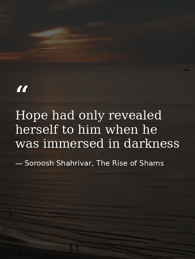 Hope had only revealed herself to him when he was immersed in darkness — Soroosh Shahrivar, The Rise of Shams